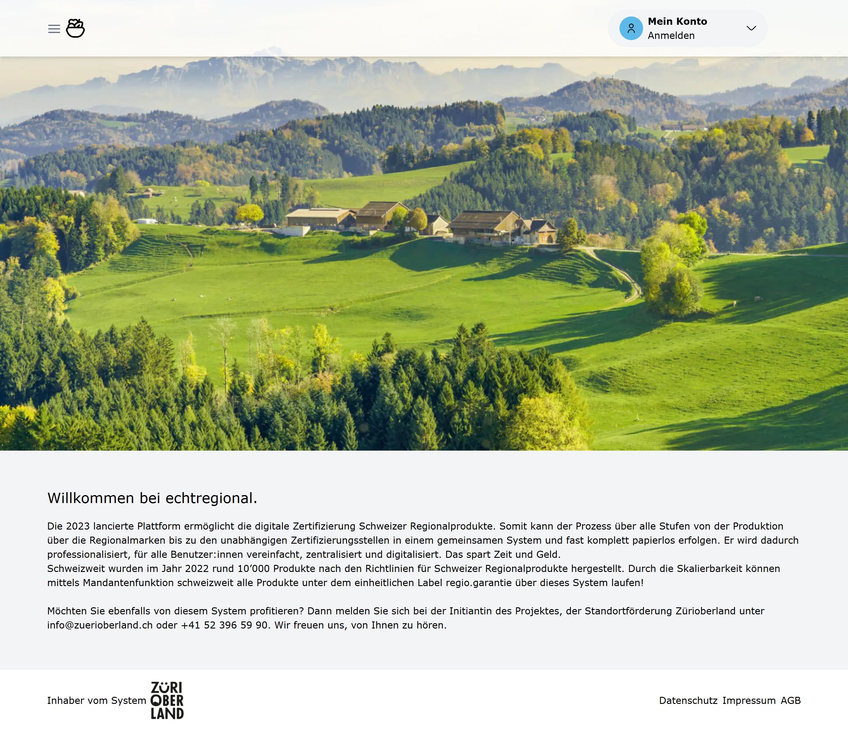 Plattform Echtregional Swiss, Startseite