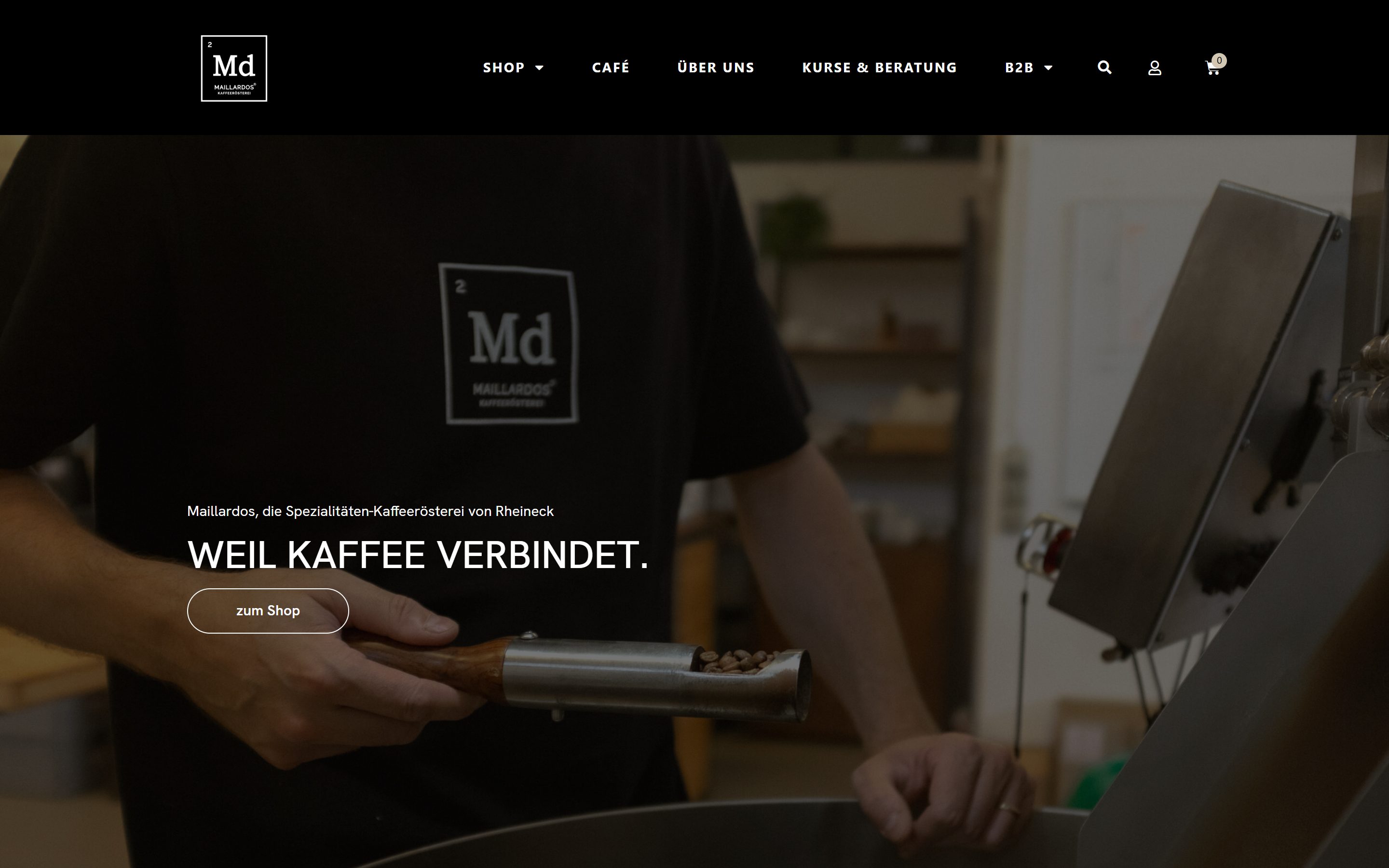 Startseite des Onlineshops der Kaffeerösterei Maillardos