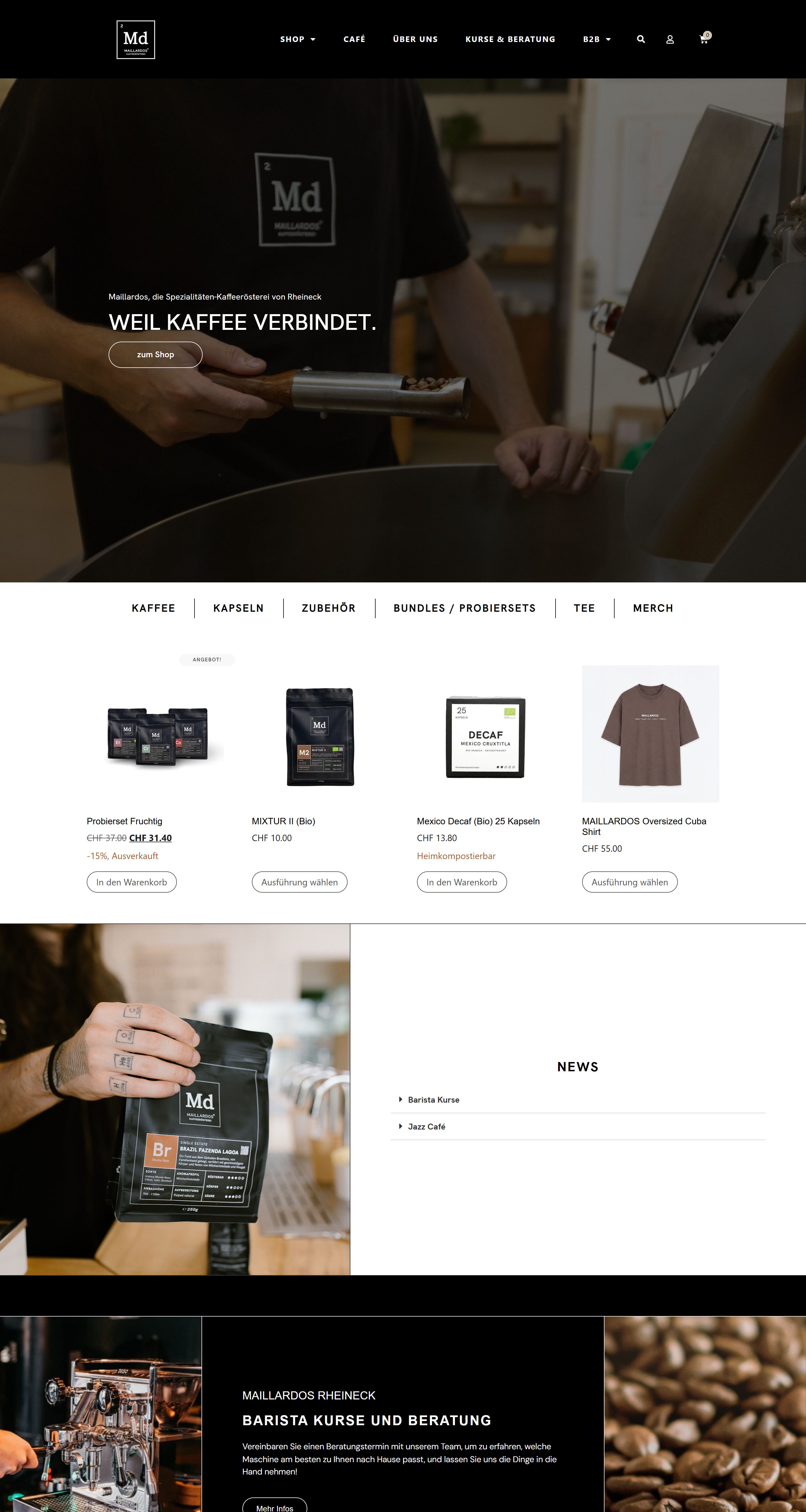 Onlineshop von Maillardos, ganze Seite