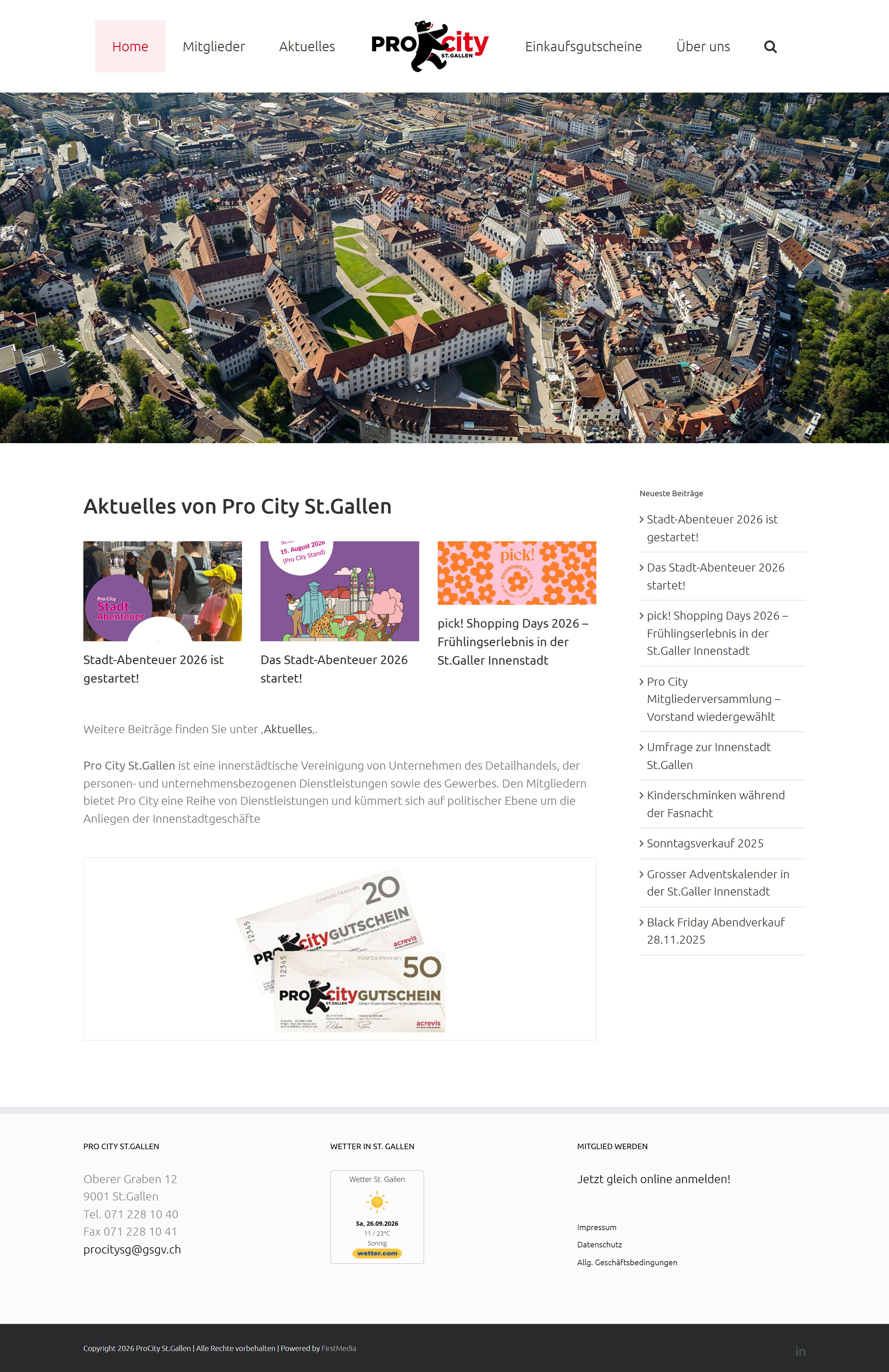 Website von Pro City St.Gallen, ganze Seite