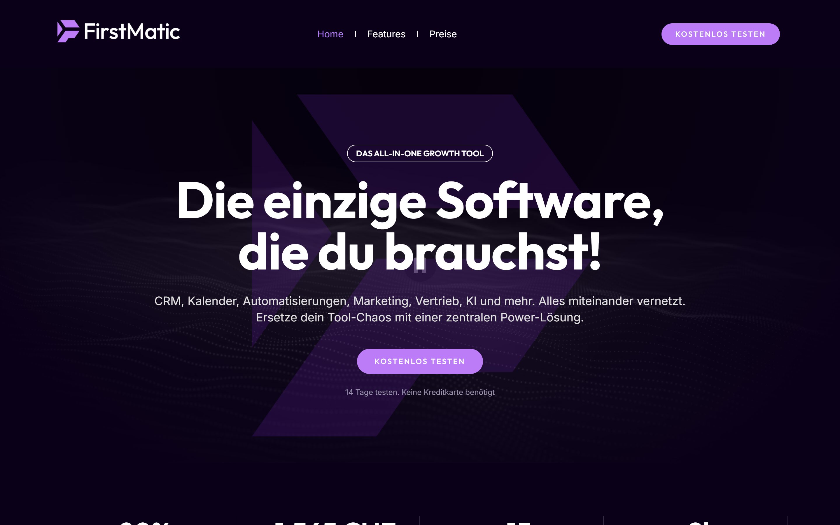 Startseite von FirstMatic: «Die einzige Software, die du brauchst!»