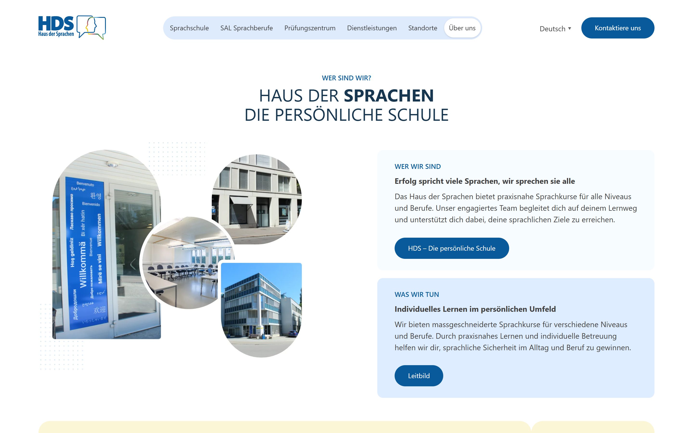 Seite «Über uns» der Website von Haus der Sprachen