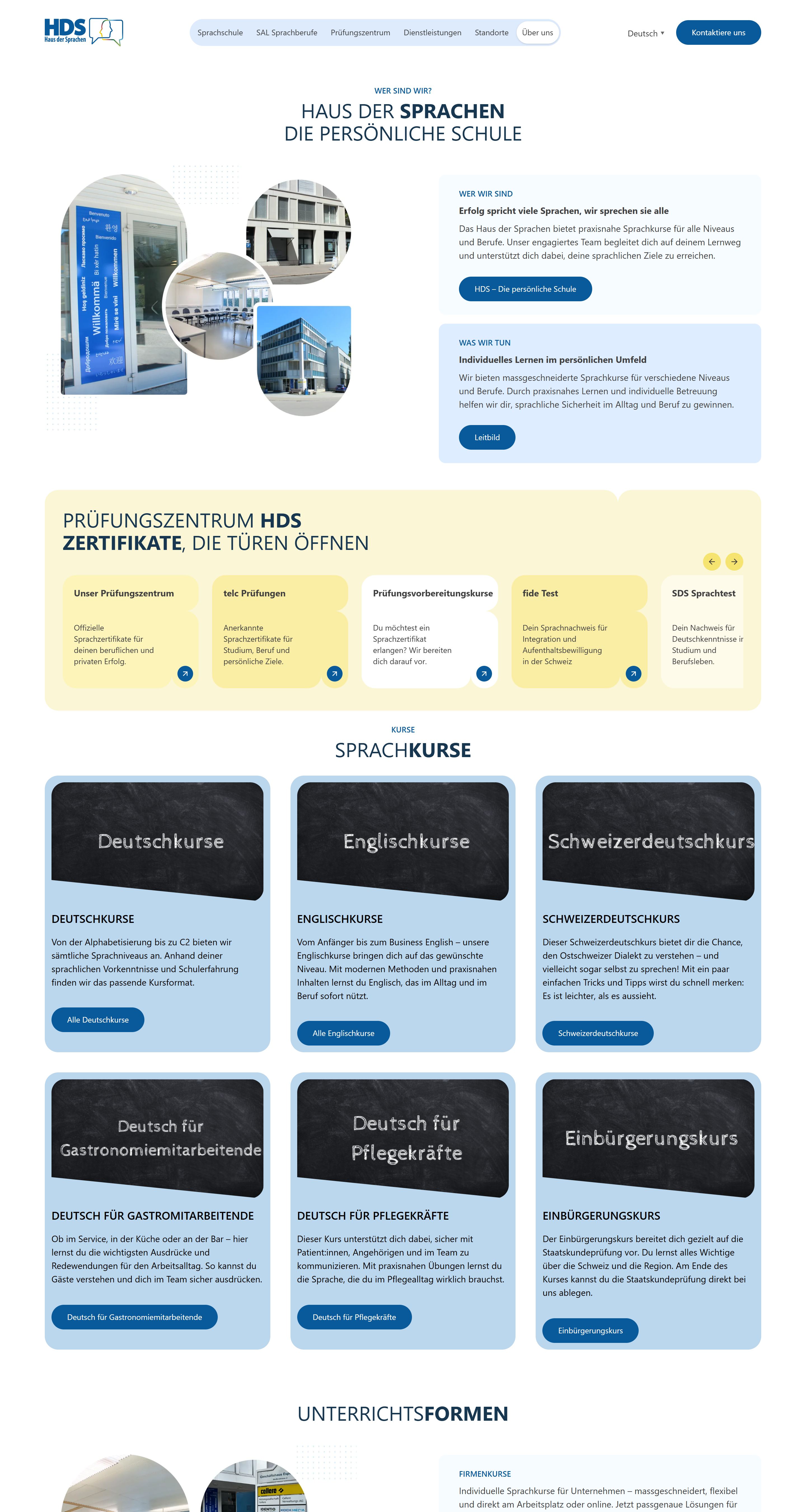Website von Haus der Sprachen, ganze Seite